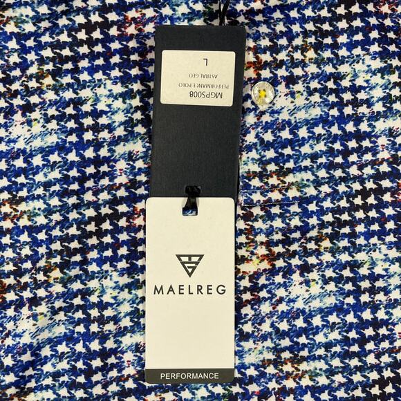 MAELREG Performance Polo Shirt Men's L Blue Multicolor Houndstooth Short Sleeve - Picture 3 of 8